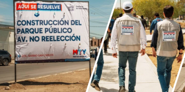 Marcelo Segovia y Adrián de la Garza supervisan la obra del nuevo parque lineal